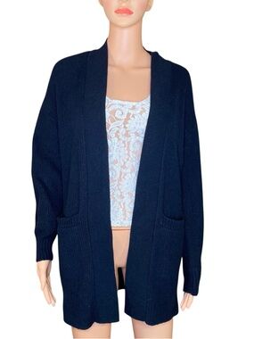 Loft Open Front Black Cardigan Sweater Ribbed Knit Material Cozy Warm SZ XSP